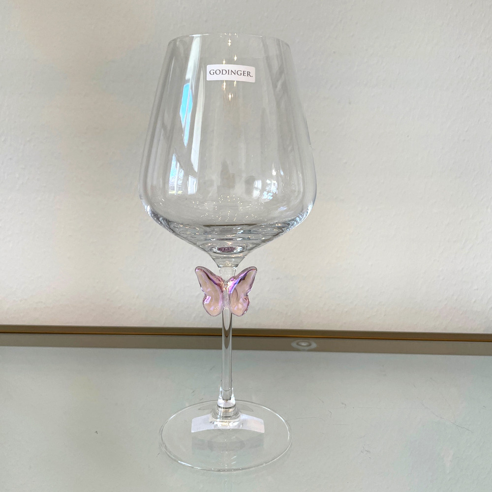 NEW Godinger Pink Butterfly Wine Glass Chic Barware